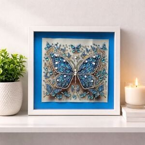 Blue Jeweled Butterfly Wall Art Frame - Elegant Home Accent